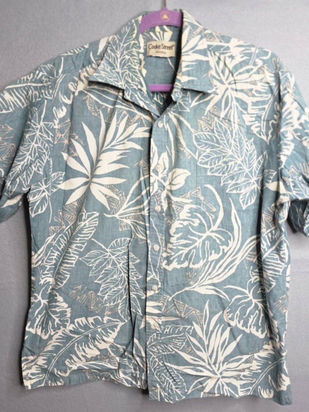 Cooke St Hawaiian Shirt Green White Tropical 100% Cotton Men’s Size L